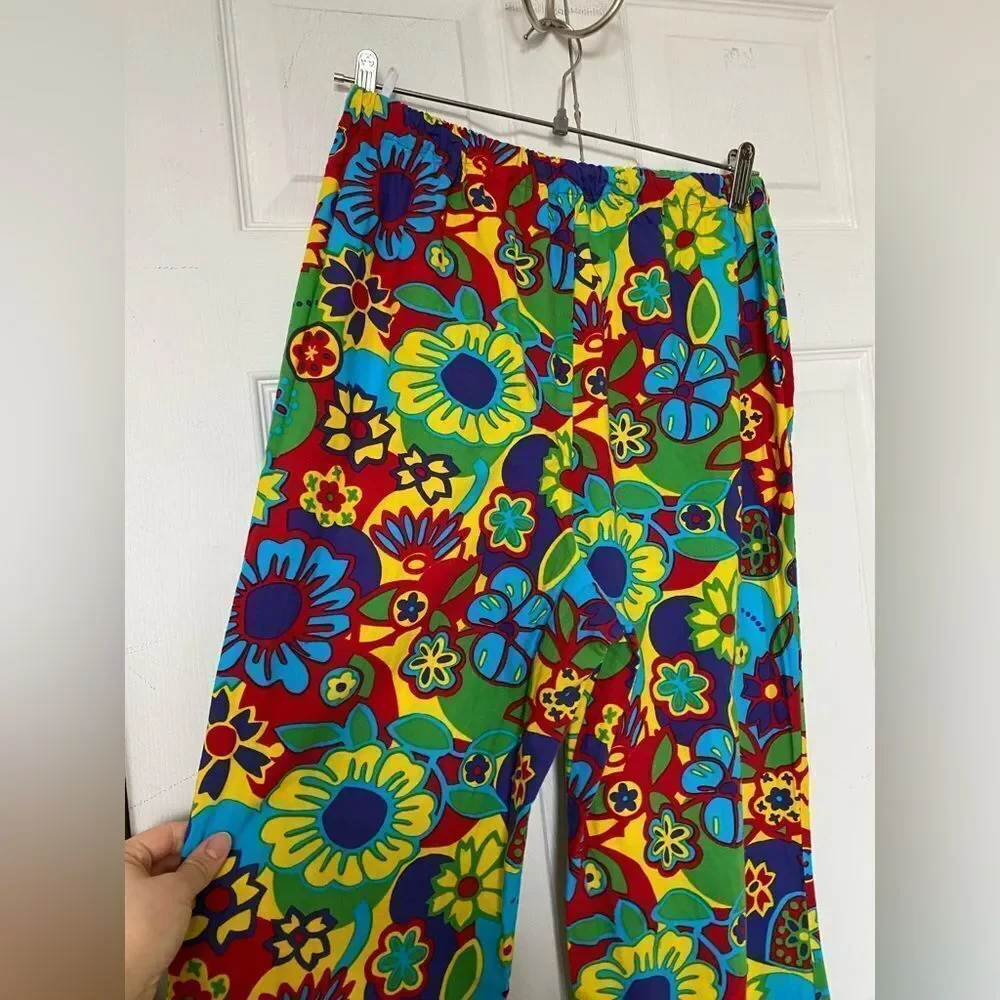 90s Does 70s Flower Power Funky Wide Legged Pants by Funny Fashion Brand